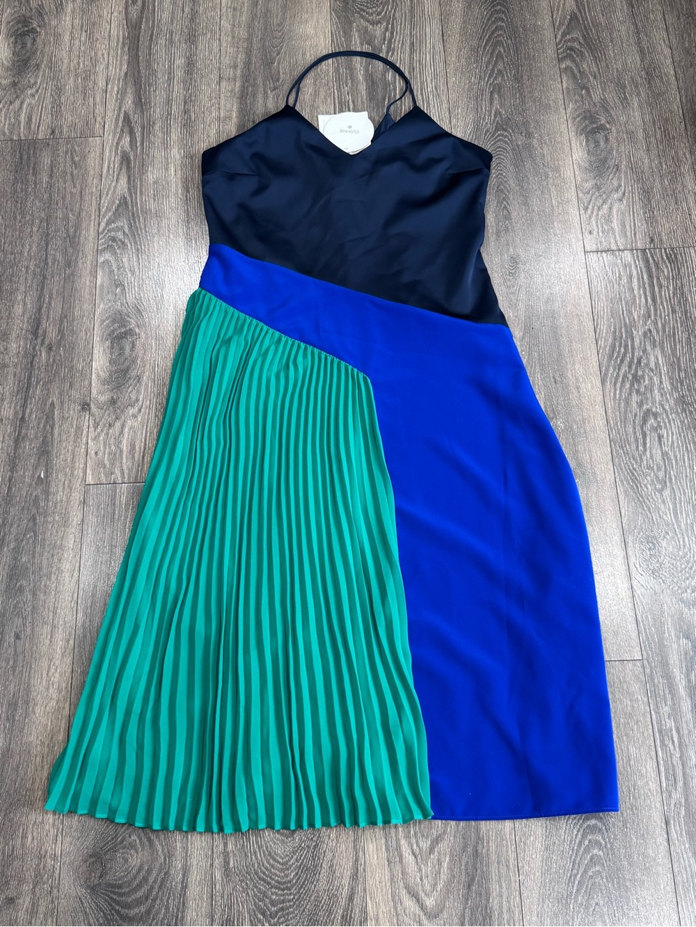 Cushnie Colorblock Midi Dress in Navy, Royal Blue & Green